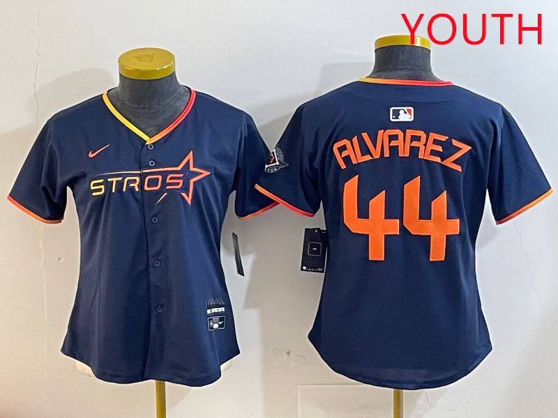 Youth Houston Astros #44 Alvarez Drak Blue Three generations Joint Name 2025 Nike MLB Jersey style 410